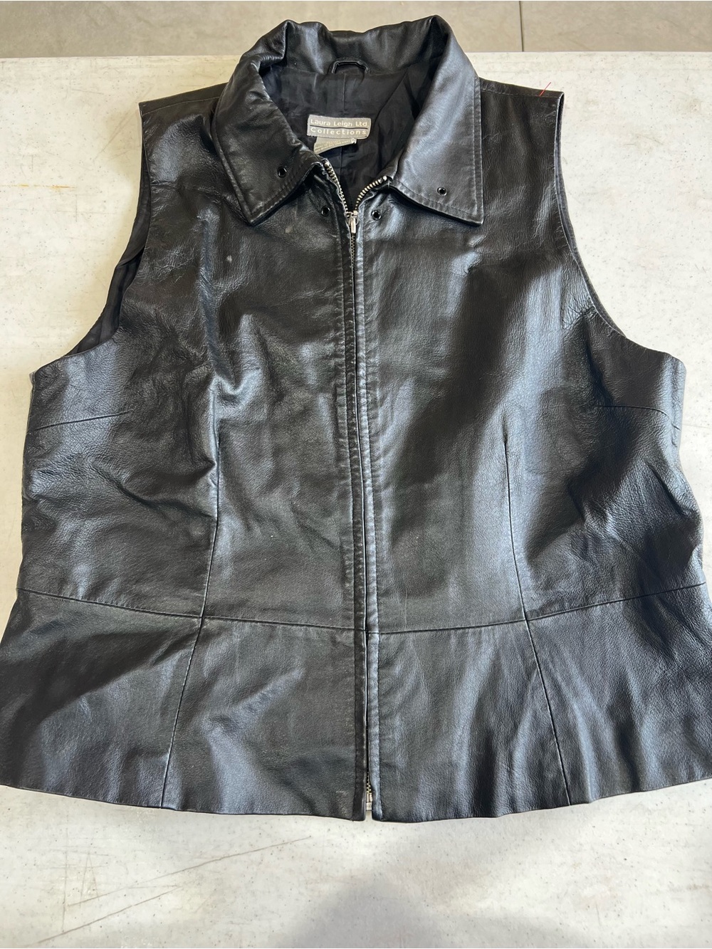 Women's Black Leather Sleeveless Zip Vest by Coldwater Creek
